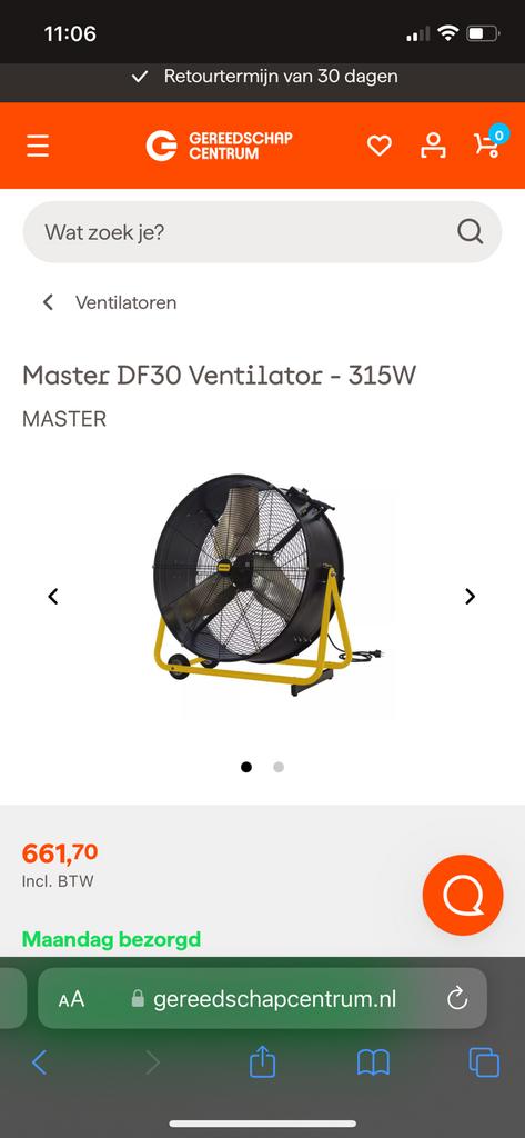 Master DF30 Ventilator, Ophalen, Zo goed als nieuw, Vloerventilator