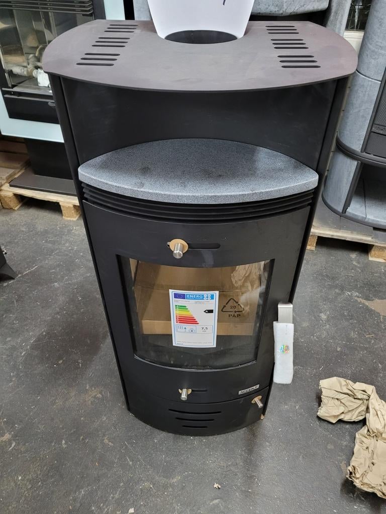 Nieuwe kachel 7,5 kw voor €600,00 speksteen plaat, Ophalen of Verzenden, Vrijstaand, Hout, Nieuw