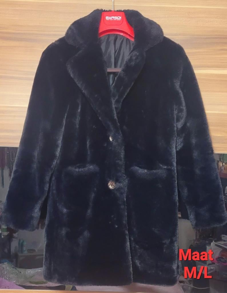 Zwarte faux fur jas - Maat M/L, Maat 38/40 (M), Zwart, Ophalen of Verzenden, Zo goed als nieuw