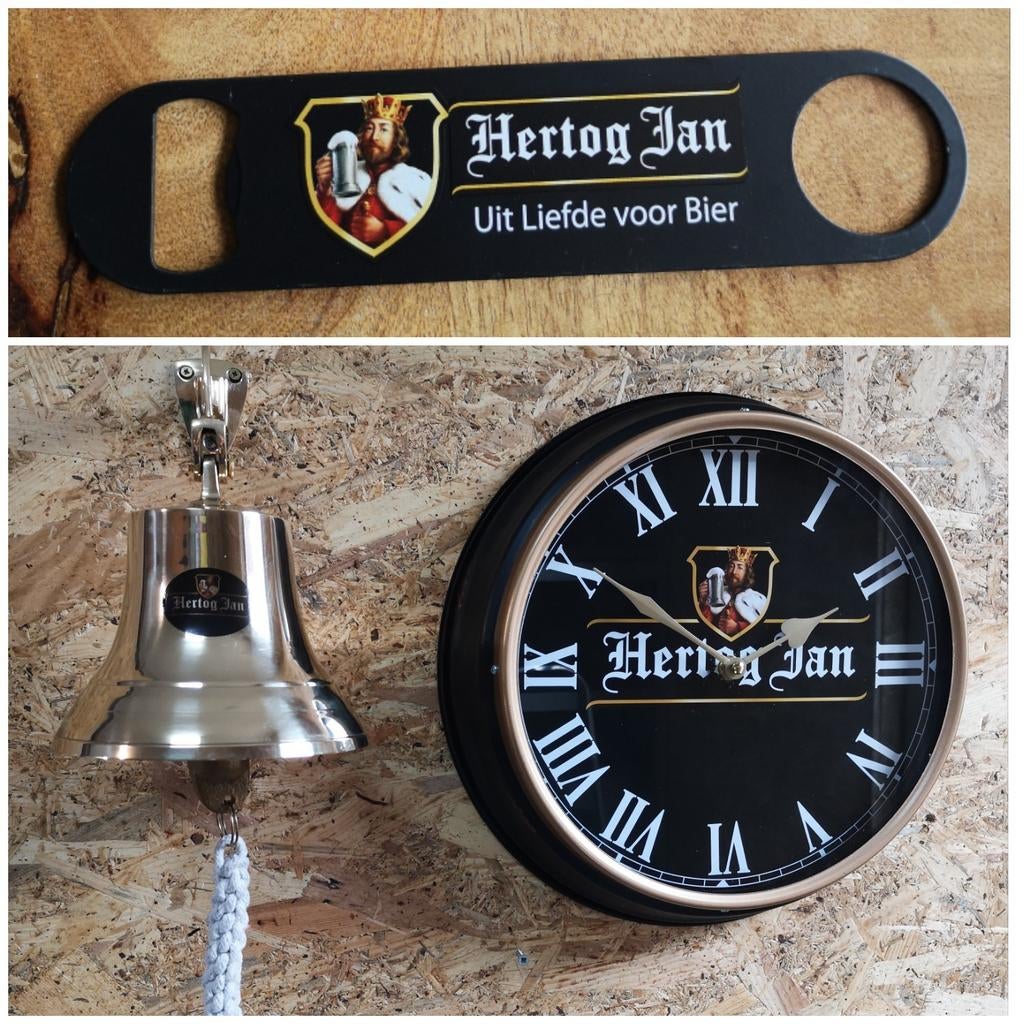 Driedelige HERTOG JAN set (klok, bel en opener), Verzamelen, Biermerken, Ophalen of Verzenden, Nieuw, Overige typen, Hertog Jan