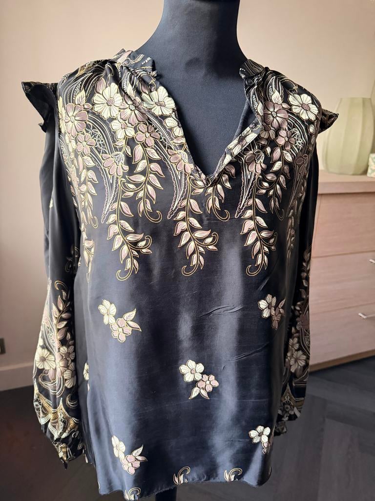 Antiek Batik Blouse, Kleding | Dames, Ophalen of Verzenden, Zo goed als nieuw, Maat 38/40 (M), Zwart