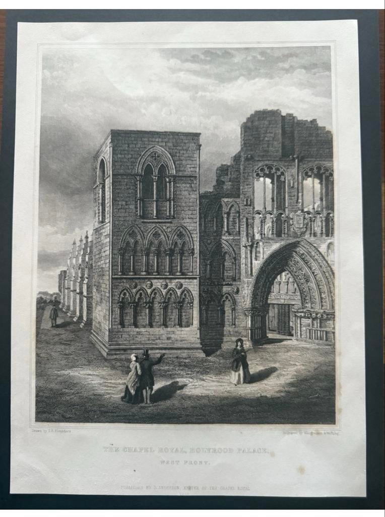 Antieke Gravure: Kapel Royal, Holyrood Palace, Edinburgh, Ophalen of Verzenden