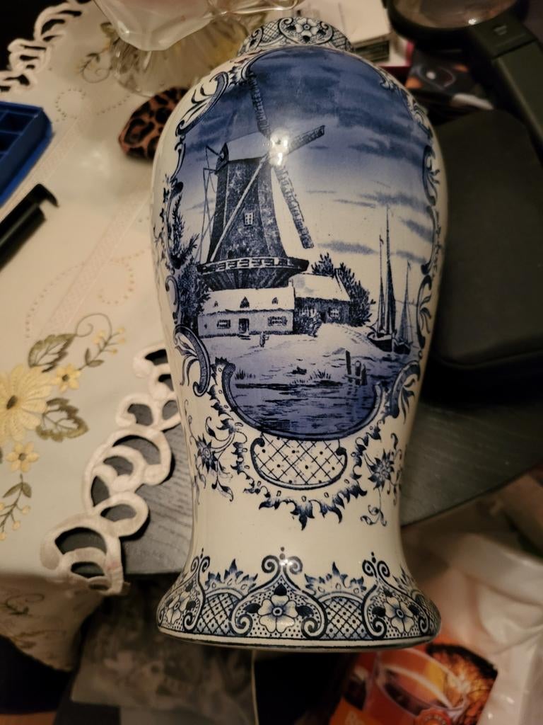 Delfts Blauwe Vaas met Molen Decor - Société Céramique, Ophalen