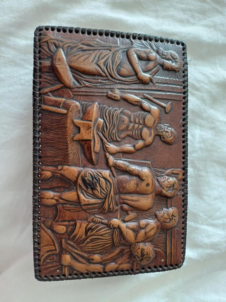 Vintage Lederen Sigarendoos met Reliëf, Ophalen of Verzenden, Overige, Overige merken