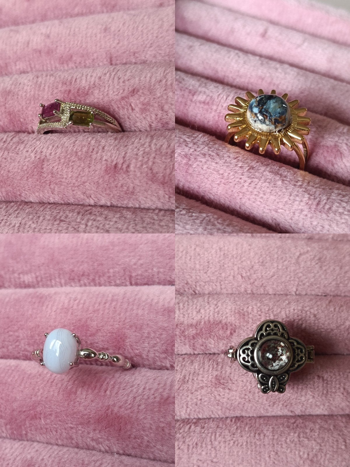Ringen Lodoliet, Crazy Lace Agaat, Pietersite, Toermalij, IJzer of Staal, Nieuw, Ophalen of Verzenden, 17 tot 18
