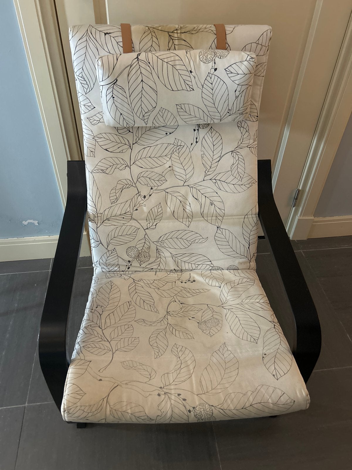 Ikea Poäng fauteuil met bladprint - Kussen te vervangen, Ophalen, Gebruikt, Hout