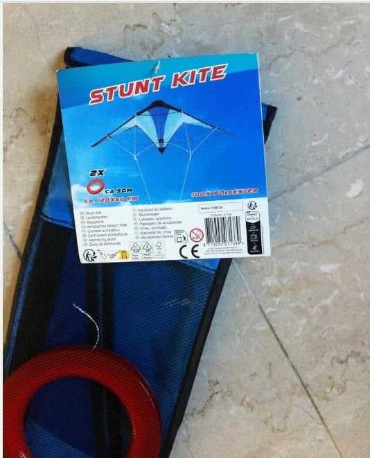 Stunt vlieger stunt kite 120x60 cm 2 x draad 100% polyester, Ophalen of Verzenden, Zo goed als nieuw, Tweelijns, Vlieger