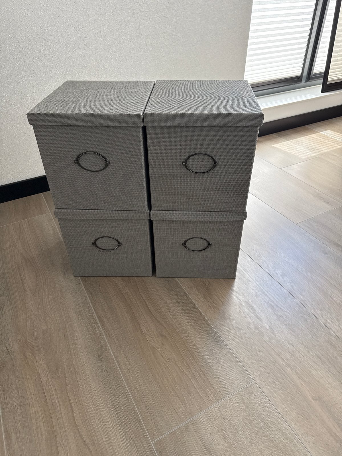 Set van 4 grijze opbergbakken met deksel, Ophalen, Gebruikt, Modern, Grijs