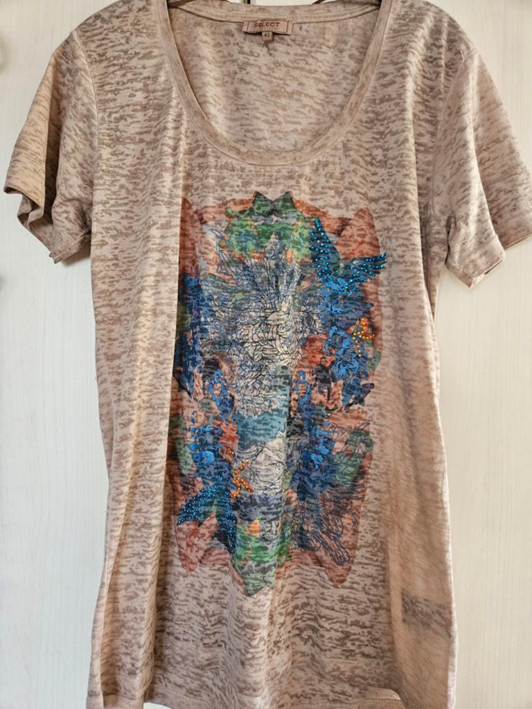 Select T-shirt maat 42 met kleurrijke print, Kleding | Dames, Select, Beige, Maat 42/44 (L), Ophalen of Verzenden