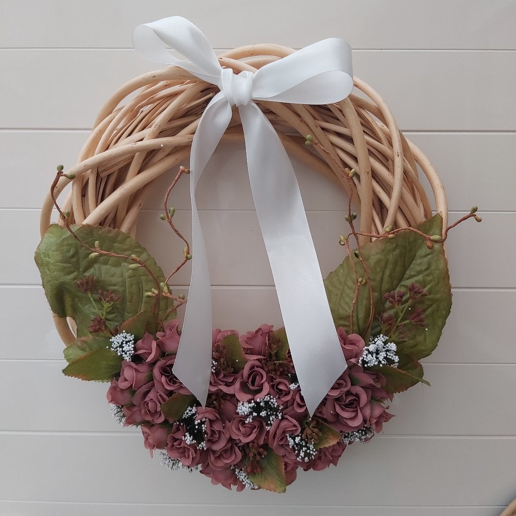 Grote naturel krans met oudroze bloemen, Ophalen of Verzenden, Nieuw