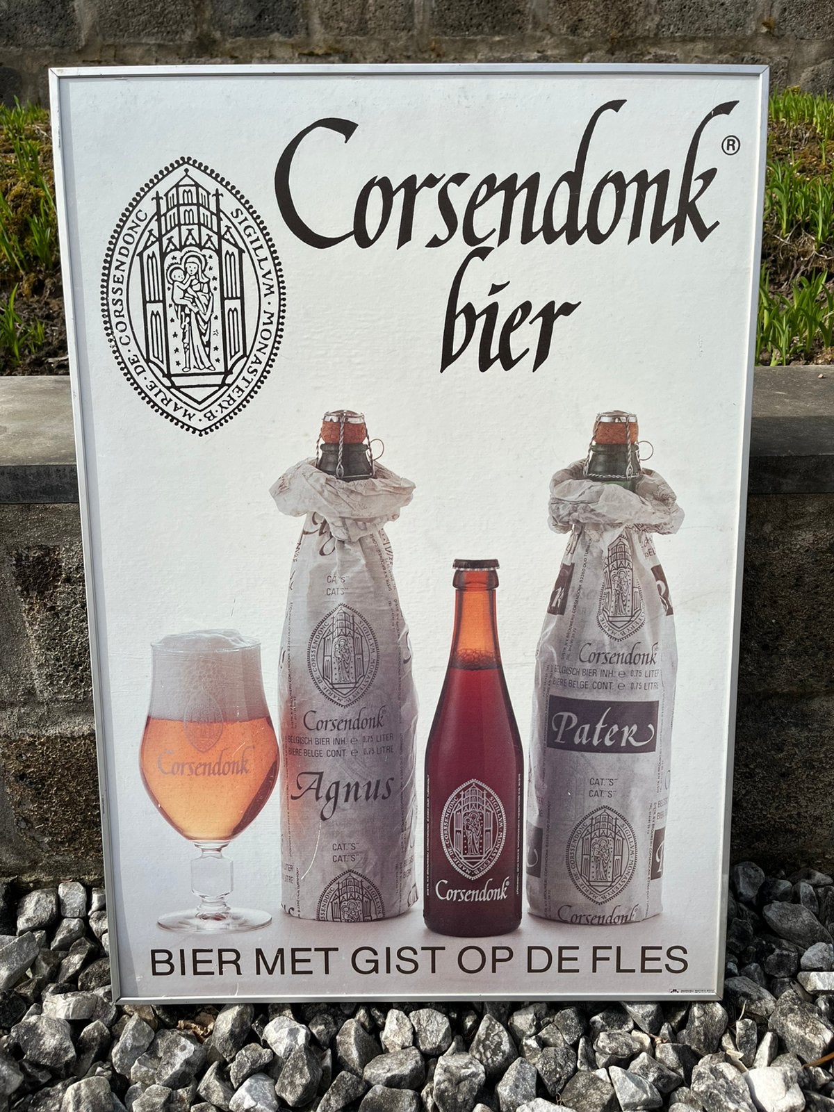 Vintage Corsendonk bier reclamebord in metalen lijst, Verzamelen, Ophalen, Zo goed als nieuw, Reclamebord, Plaat of Schild, Overige merken