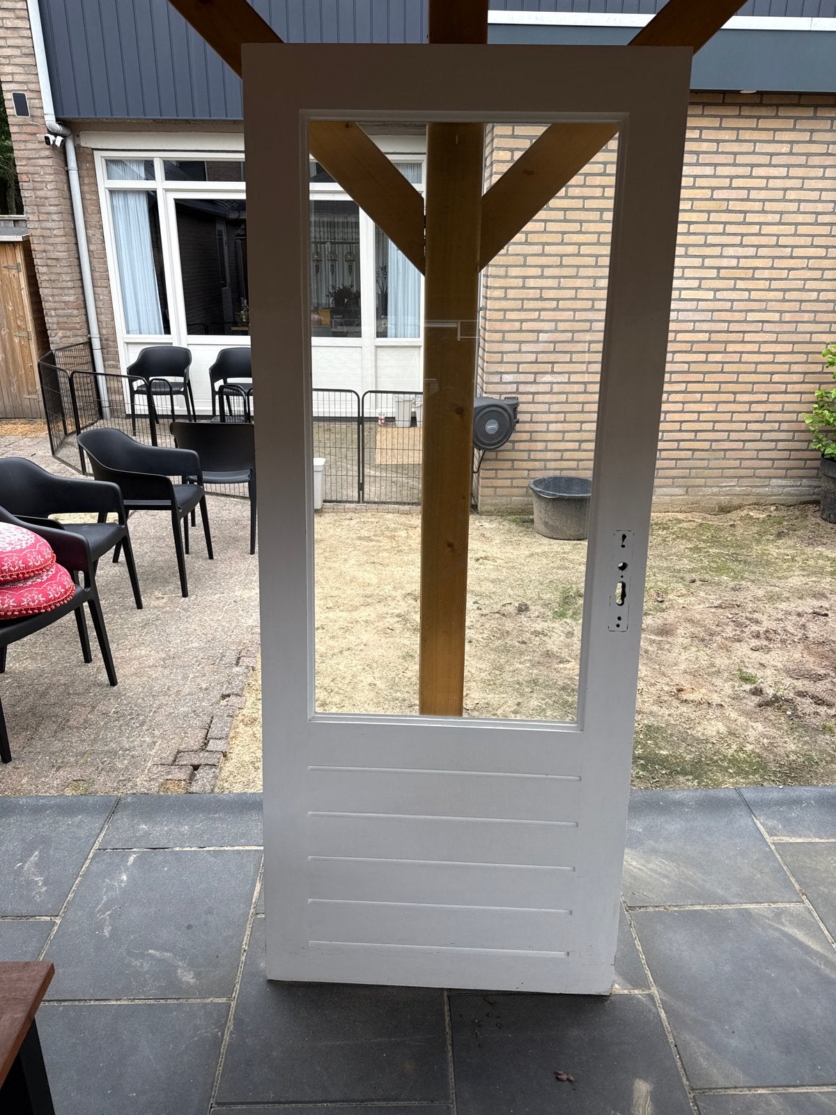 Witte hardhouten buitendeur met glas, gebruikt, Ophalen, Gebruikt, 80 tot 100 cm, Binnendeur
