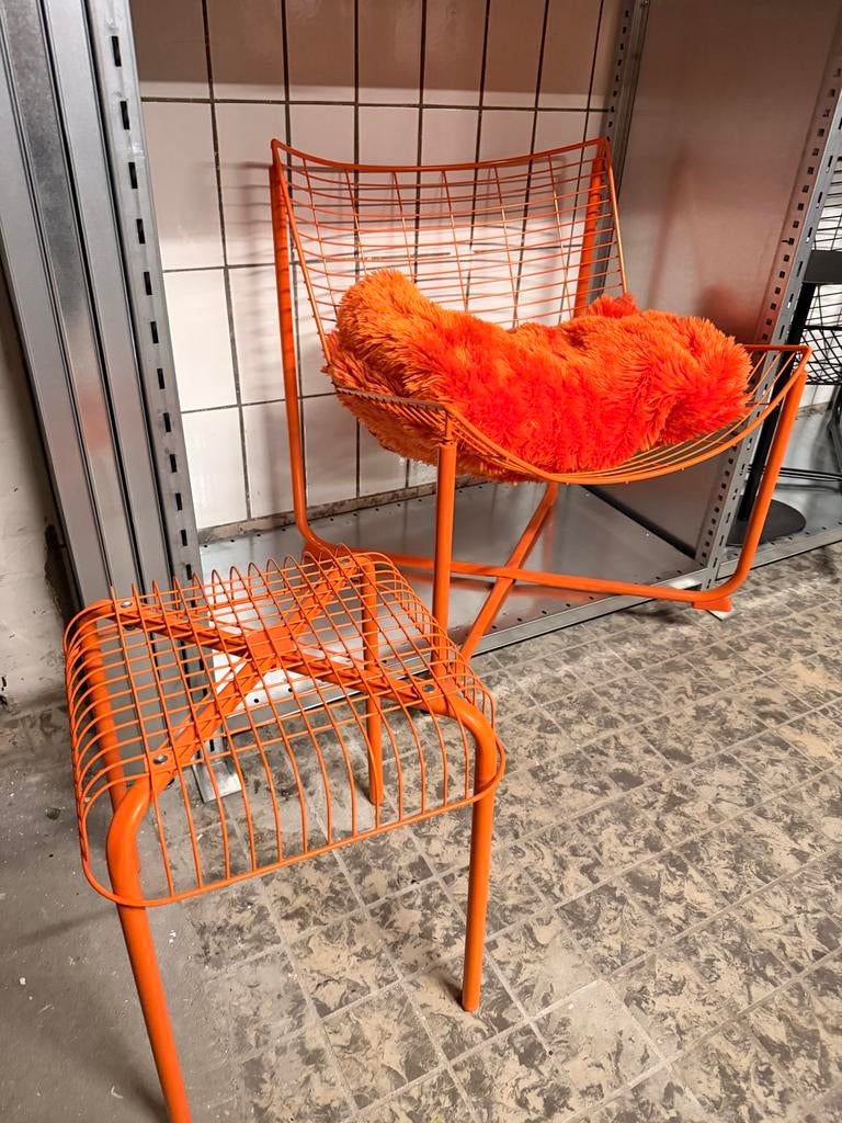 Ikea Skalboda stoel + bijpassende deken + 1 krukje, Gebruikt, Overige kleuren, Ophalen of Verzenden, Metaal