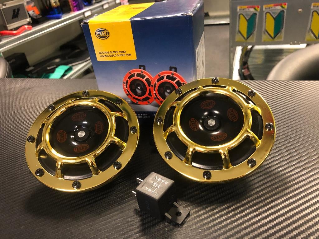 Hella Supertone 118db Claxon set (goud gold geel)