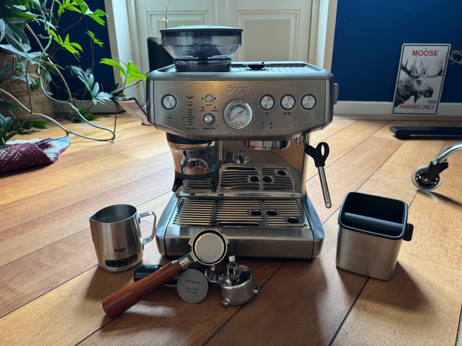 Sage Barista Express Impress + accessoires, Witgoed en Apparatuur, Koffiezetapparaten, Ophalen, Espresso apparaat, Koffiebonen