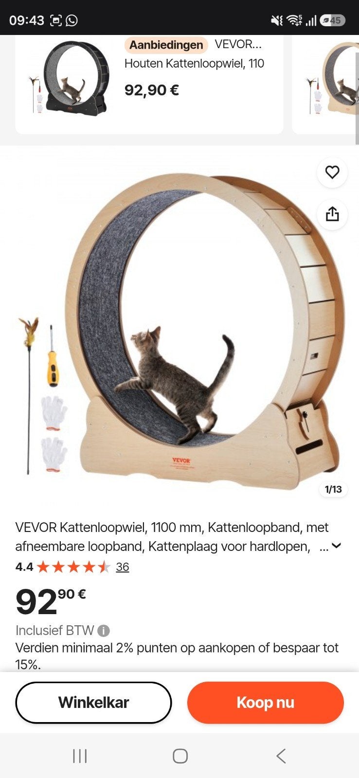 Kattenloopwiel Vevor, Dieren en Toebehoren, Ophalen, Nieuw