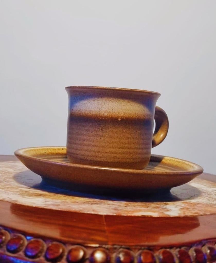 Seventies koffie servies (6 kop & schotels) - Gerzit, Huis en Inrichting, Keuken | Servies, Keramiek, Ophalen of Verzenden, Zo goed als nieuw