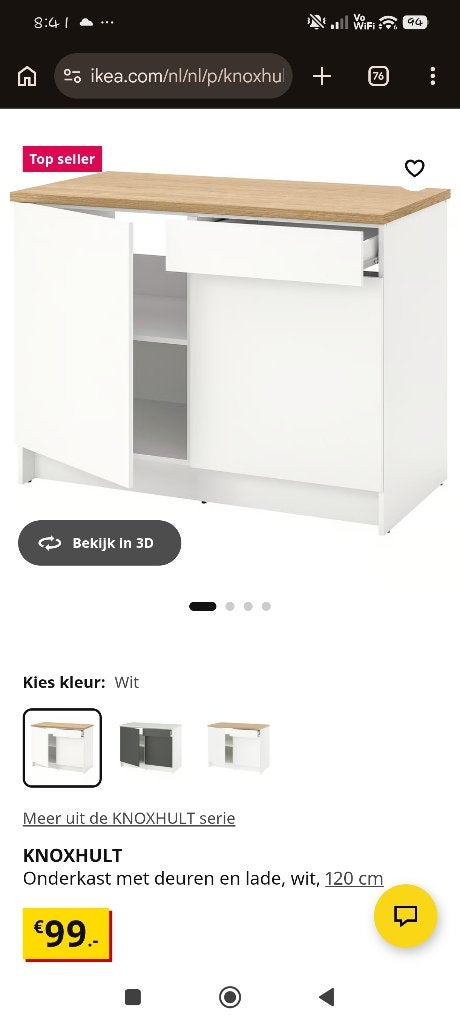 Ikea Onderkast met deuren en lade, Ophalen, 100 tot 150 cm, Nieuw, Minder dan 100 cm