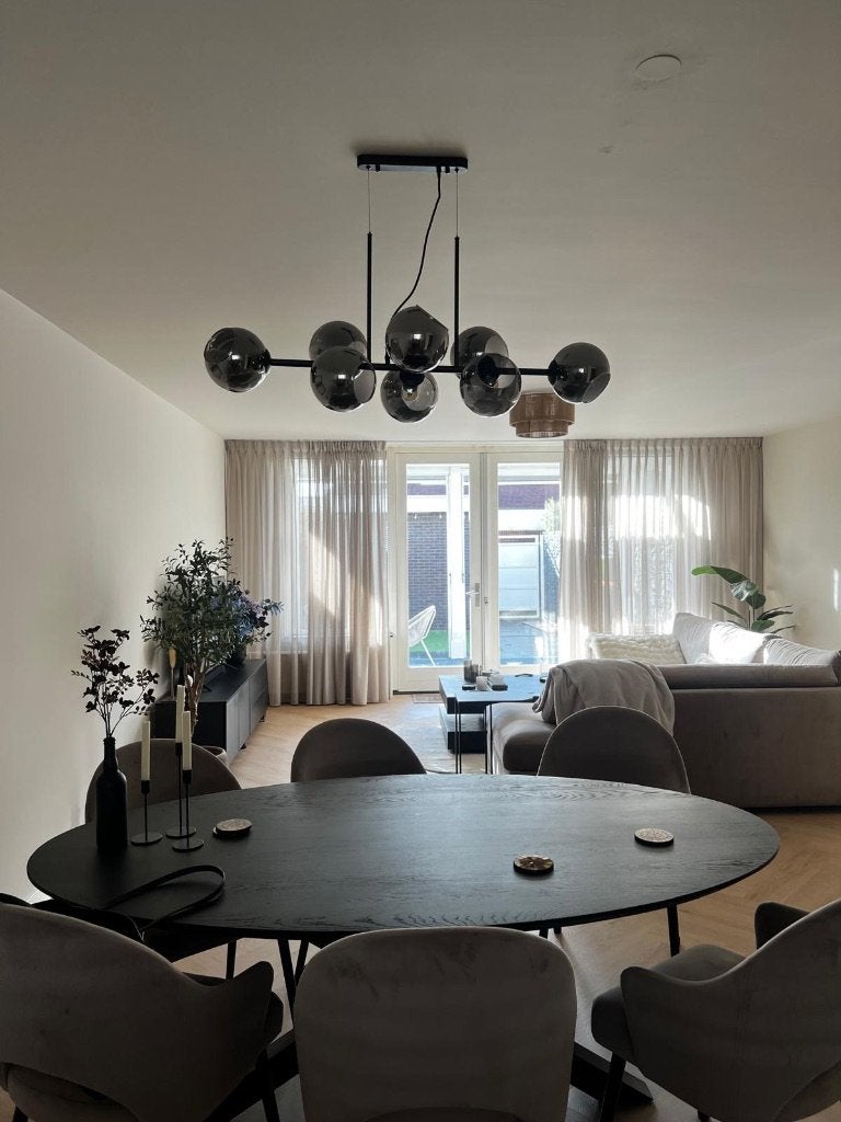 Zitmaxx hanglamp – 8-lichts – smoke glas – zwart, Ophalen, E27 (groot), Zo goed als nieuw, Glas