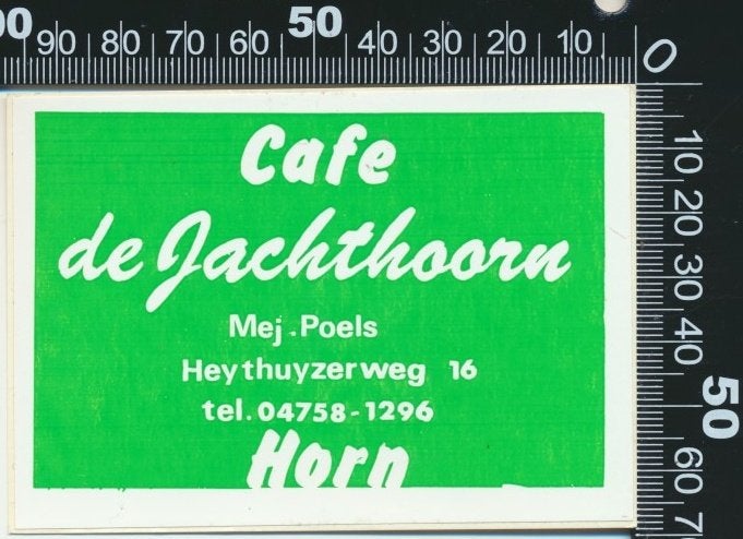 Sticker: Cafe De Jachthoorn - Horn (Groen), Ophalen of Verzenden, Zo goed als nieuw, Bedrijf of Vereniging