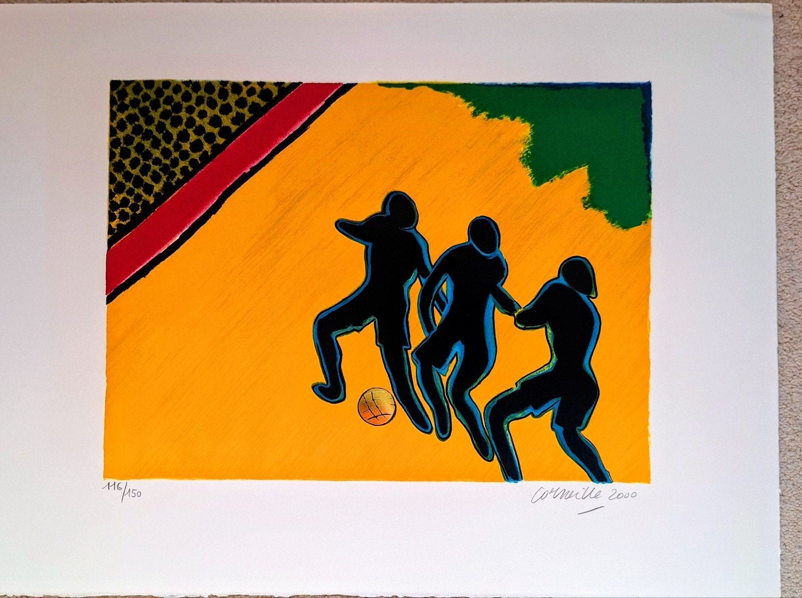 Corneille - Zeefdruk 'Voetballers' (2000) - 57x43 cm, 2000 tot heden, 57 cm, Dagelijks leven, 43 cm