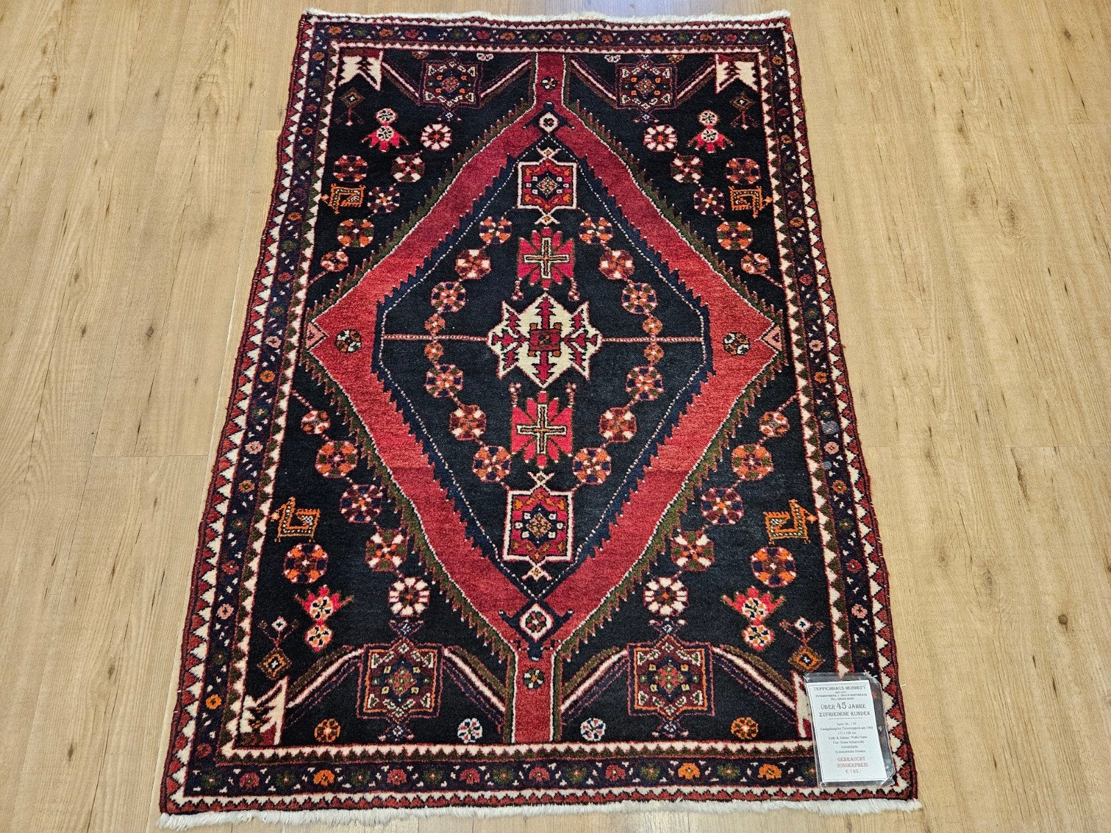 Vintage handgeknoopt perzisch tapijt hamadan 153x108, Tweedehands, 100 tot 150 cm, 150 tot 200 cm, Rechthoekig