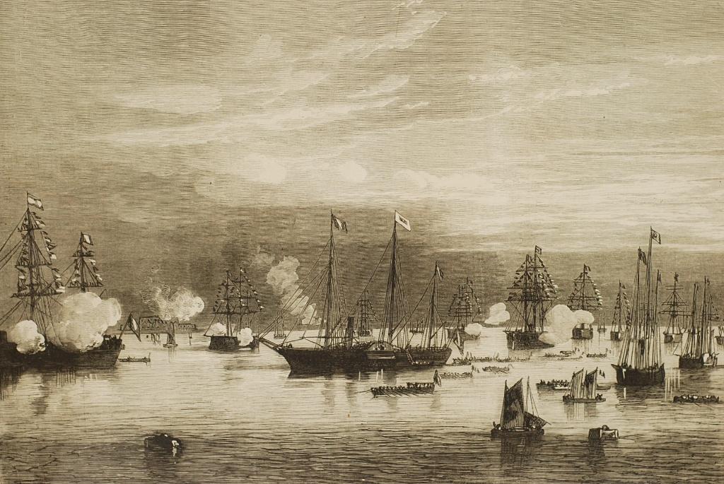 Antieke Prent 1885 Cherbourg Bezoek Sjah Nasser-ed-Din, Verzenden, Voor 1940, Zo goed als nieuw