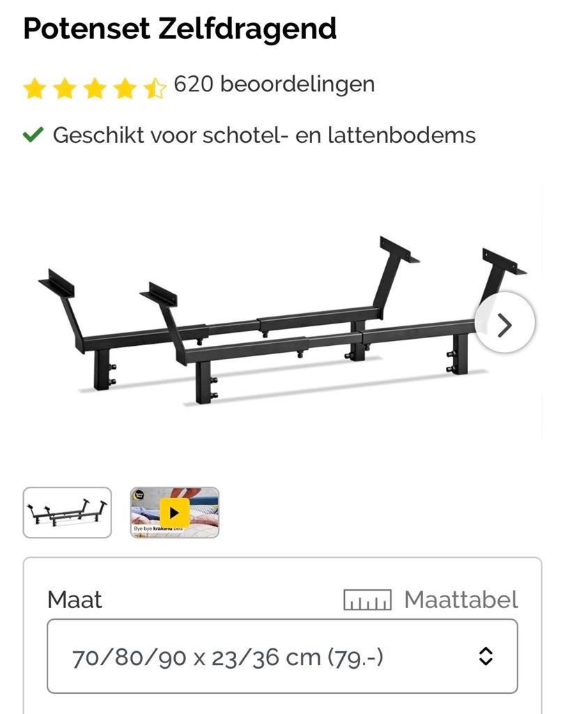 Potenset Zelfdragend Bedframe - Geschikt voor Diverse Bodems, Ophalen, Eenpersoons, Zwart, Overige maten