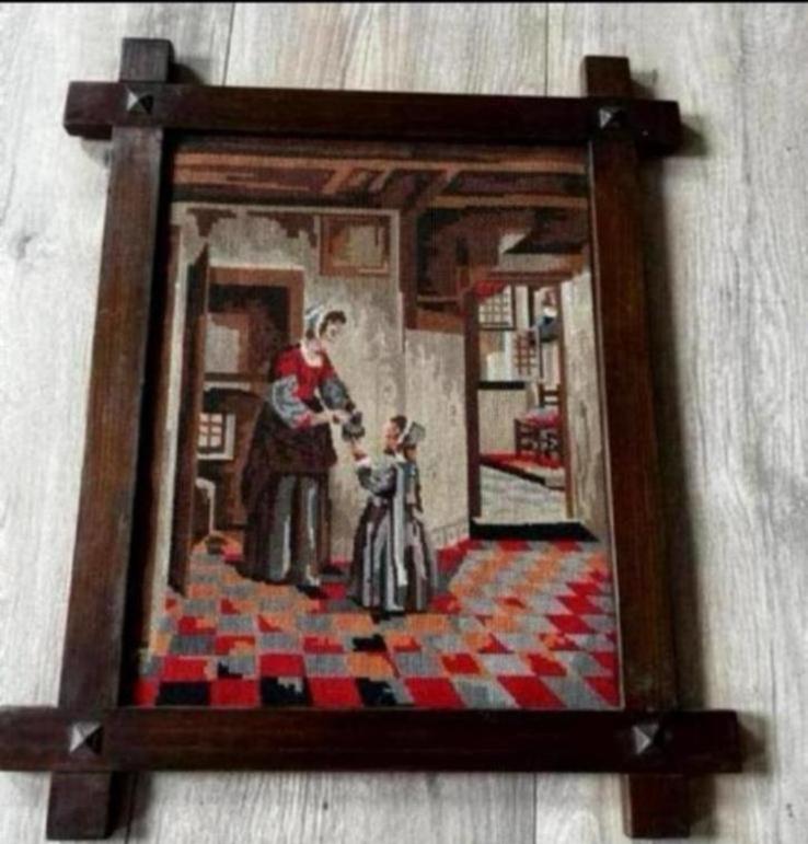 Prachtig antiek wandkleed met houten frame, Ophalen of Verzenden