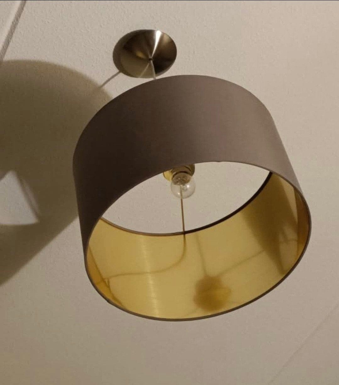 Moderne hanglamp met stoffen kap, Ophalen, Gebruikt, Metaal, E27 (groot)