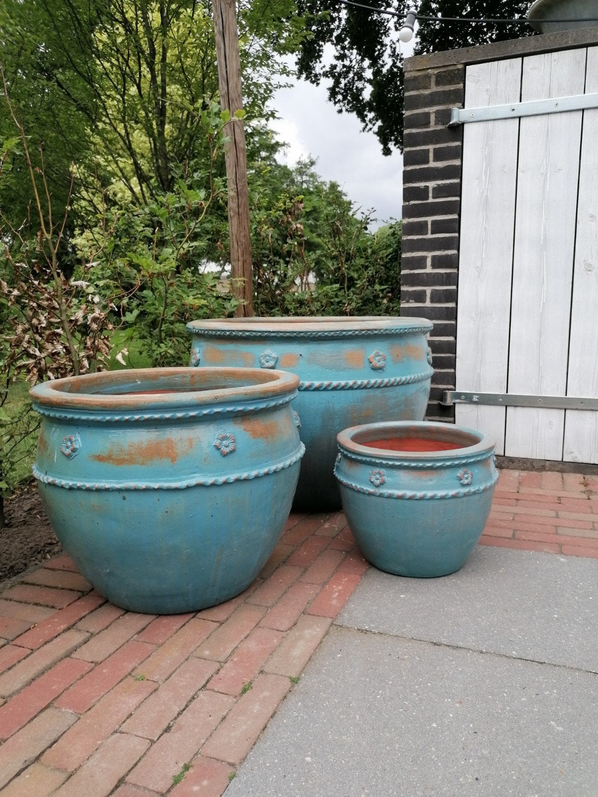 Super mooie grote bloempotten keramiek set van 3, Ophalen, 40 cm of meer, Rond, Nieuw