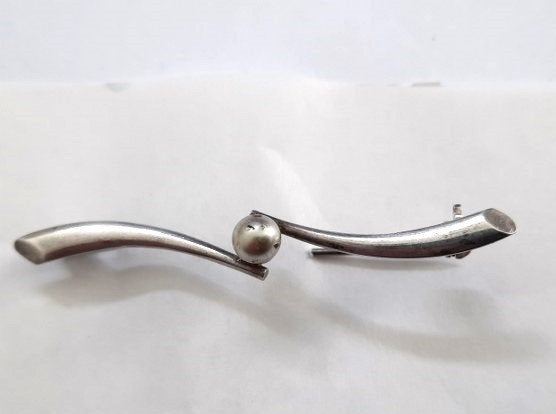 Prachtige antieke zilveren Staafbroche met Parel 835, Ophalen of Verzenden, Zilver, Broche