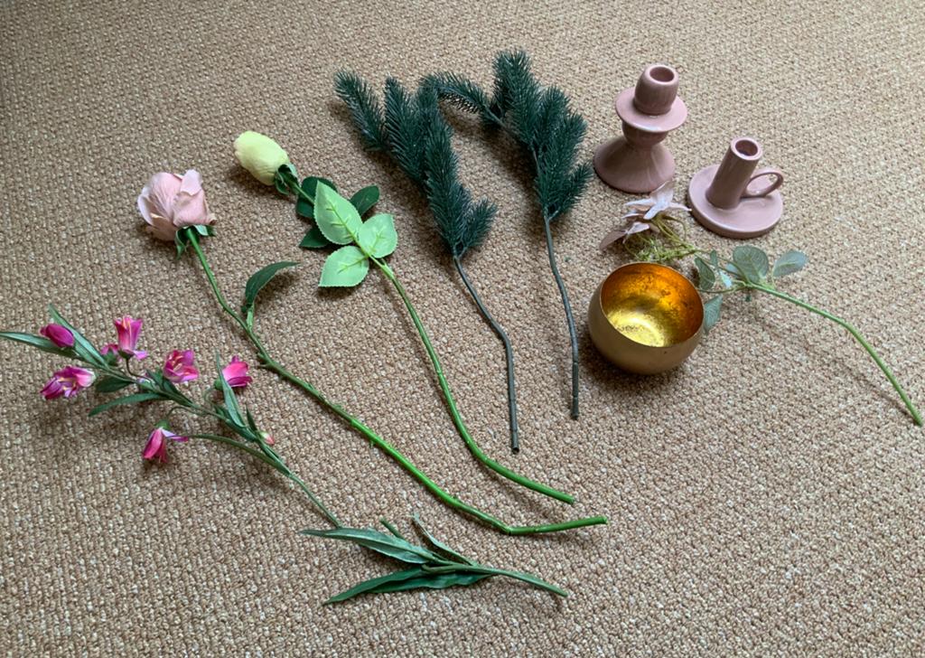 Pakket woonaccessoires Kunstbloem Kandelaar Windlicht, Ophalen of Verzenden
