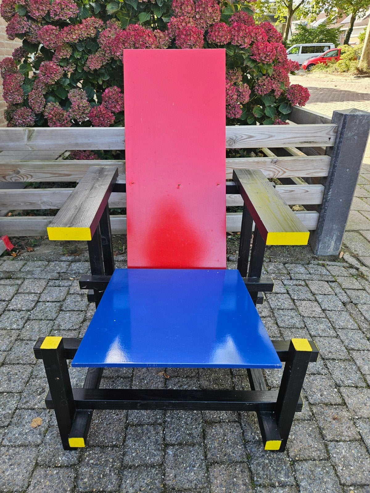 Unieke De Stijl-geïnspireerde stoel - Rood, Blauw, Zwart, Ophalen, Stoel, Meerkleurig, Hout