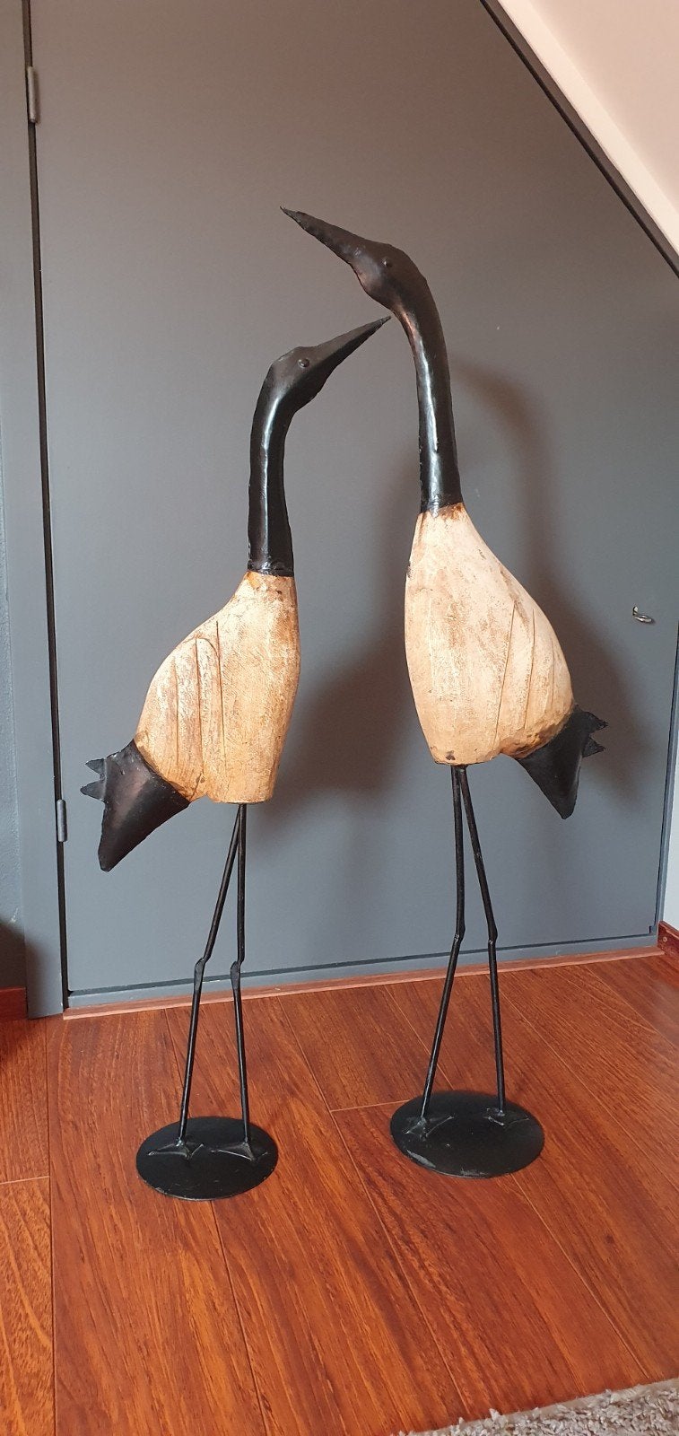 2 grote vogels ijzer met hout OPHALEN, Huis en Inrichting, Woonaccessoires | Overige, Ophalen, Gebruikt