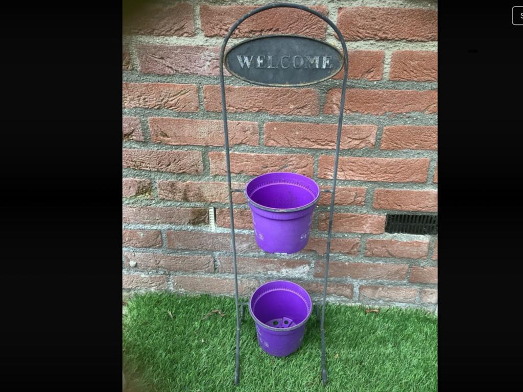 Metalen etagère bloemenhanger met 'Welcome' bord, Balkon, Minder dan 60 cm, Ophalen of Verzenden, Zo goed als nieuw