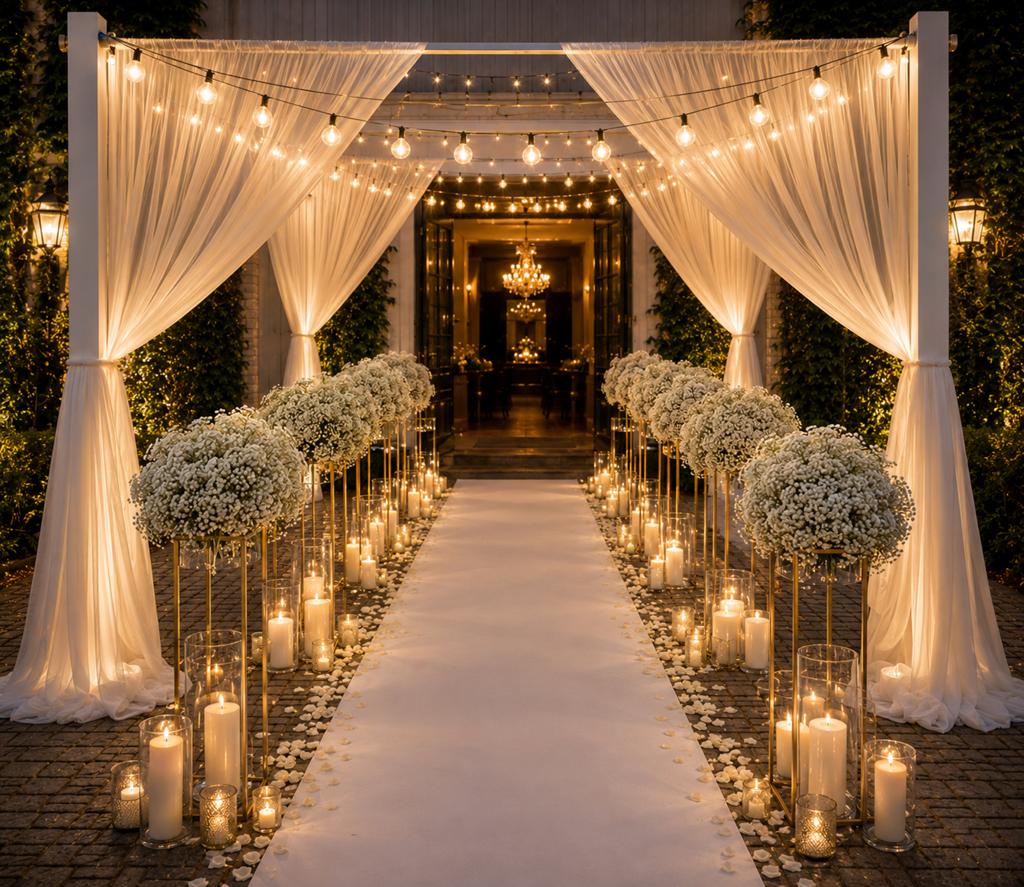 Luxe trouw entree met bloemen & doeken te huur, Ophalen, Nieuw, Geboorte of Huwelijk