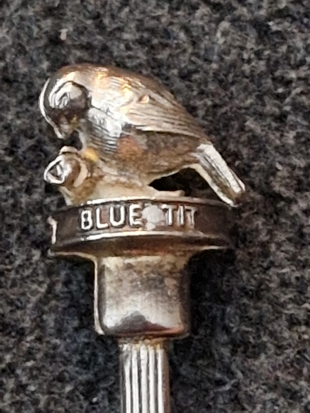 Verzilverde theelepel met 'Blue Tit' vogel, Antiek en Kunst, Ophalen
