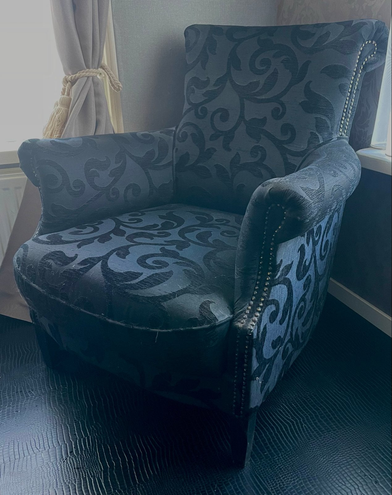Relax fauteuil zwart decoratief stof 80x90x90 cm, Huis en Inrichting, Ophalen, Gebruikt, Stof, 75 tot 100 cm