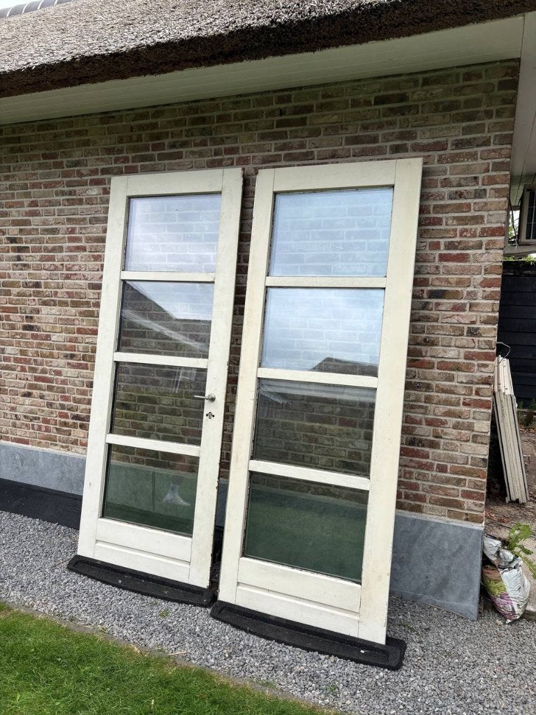 2 sets (4) hardhouten dubbele deuren hr+++, Doe-het-zelf en Verbouw, Deuren en Horren, Ophalen, Gebruikt, 80 tot 100 cm, 215 cm of meer