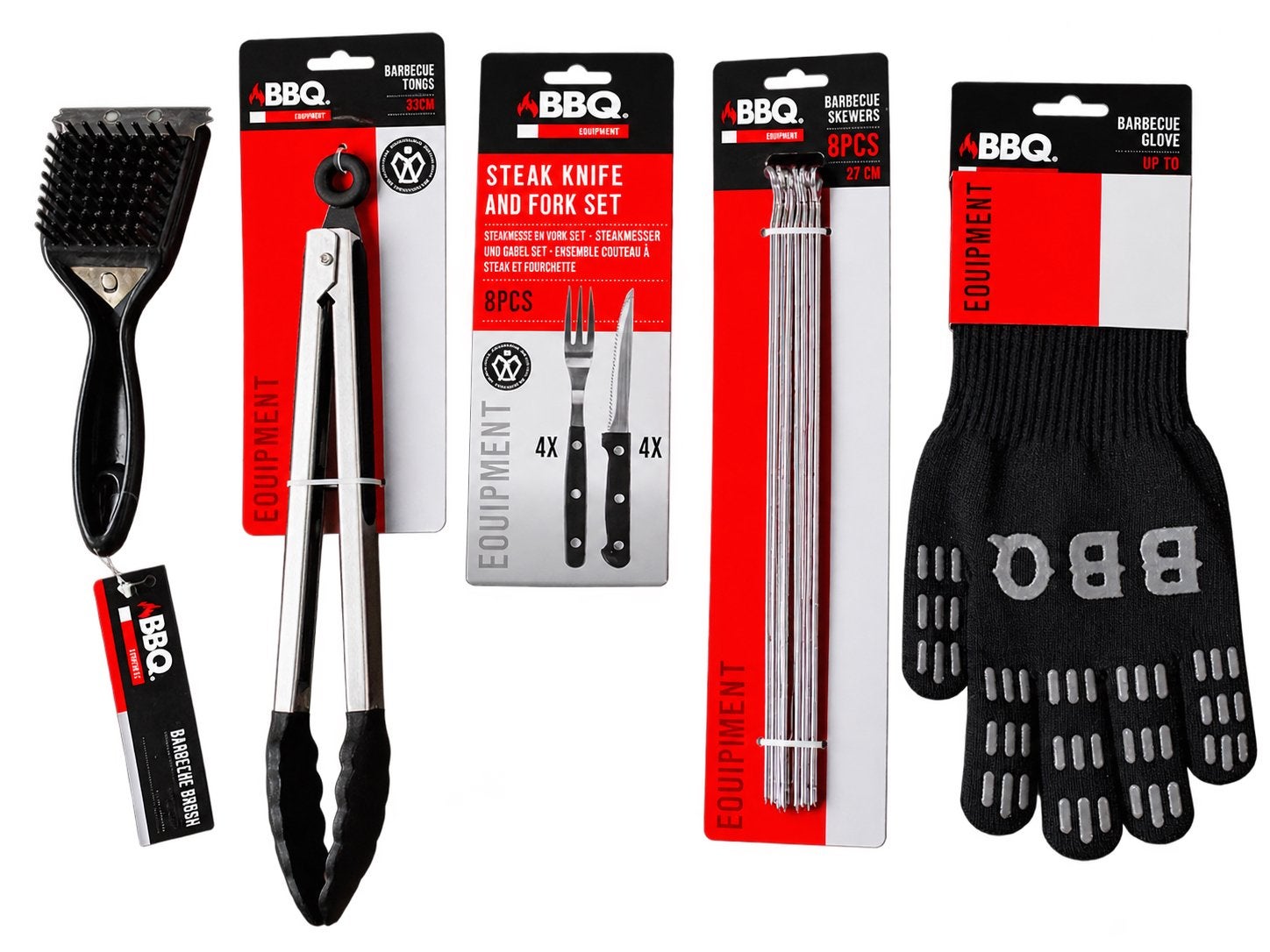 BBQ Accessoires Set: Borstel, Tang, Steakbestek, Spiezen, Ha, Ophalen of Verzenden, Nieuw