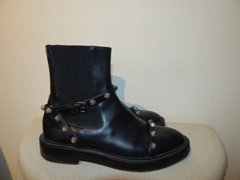 Balenciaga laarzen leer banden zilveren spikes top staat38.5, Balenciaga, Verzenden, Zwart, Lage of Enkellaarzen