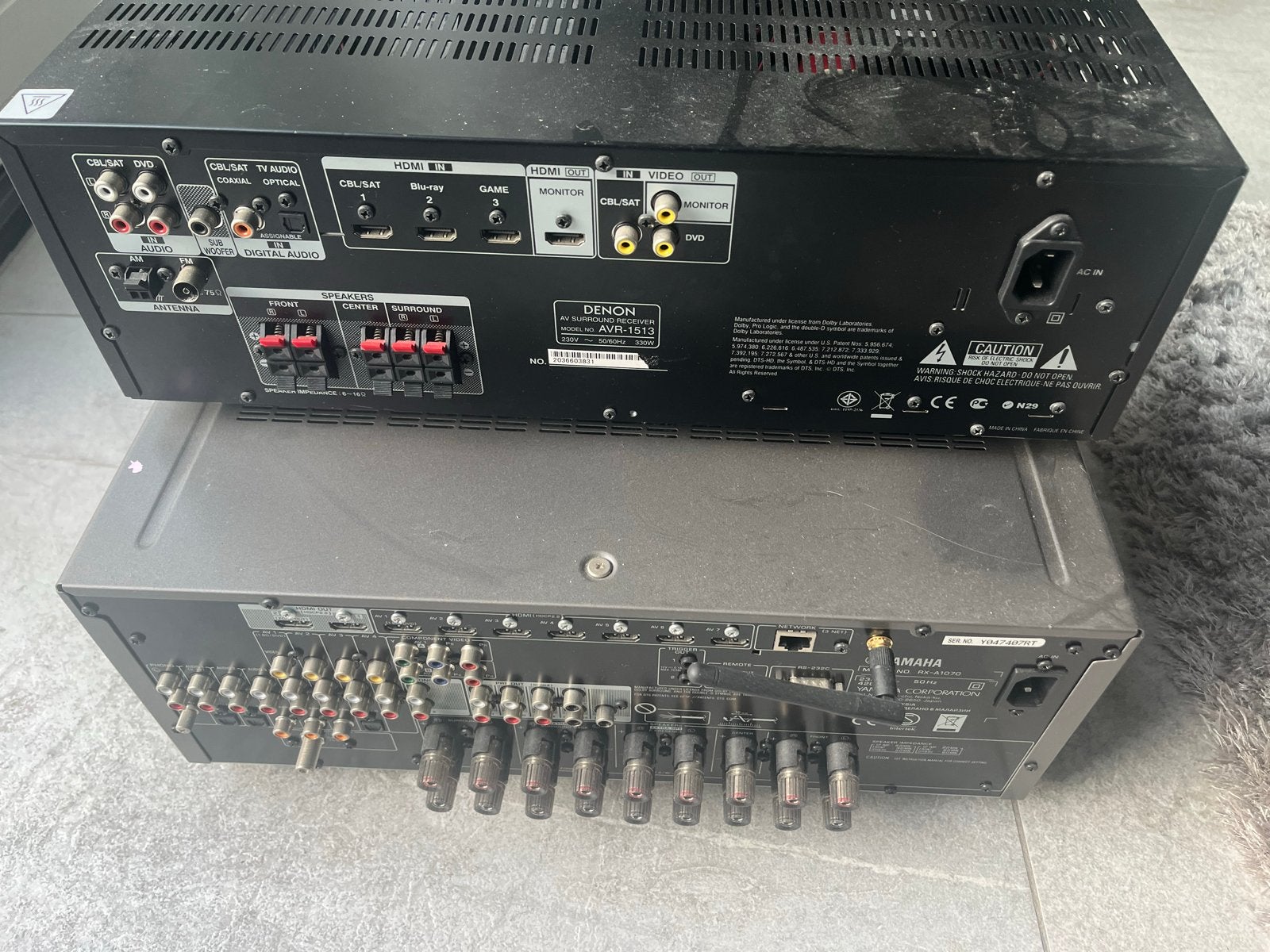 Denon AVR-1513 en Yamaha RX-A1070 AV Receivers, Audio, Tv en Foto, Versterkers en Receivers, Gebruikt, Denon, Ophalen of Verzenden