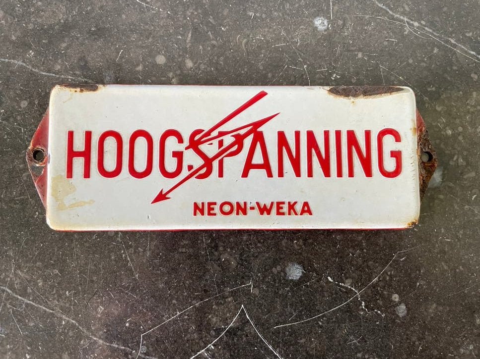 Vintage Emaille Hoogspanning Neon-Weka Reclamebord, Antiek en Kunst, Ophalen of Verzenden