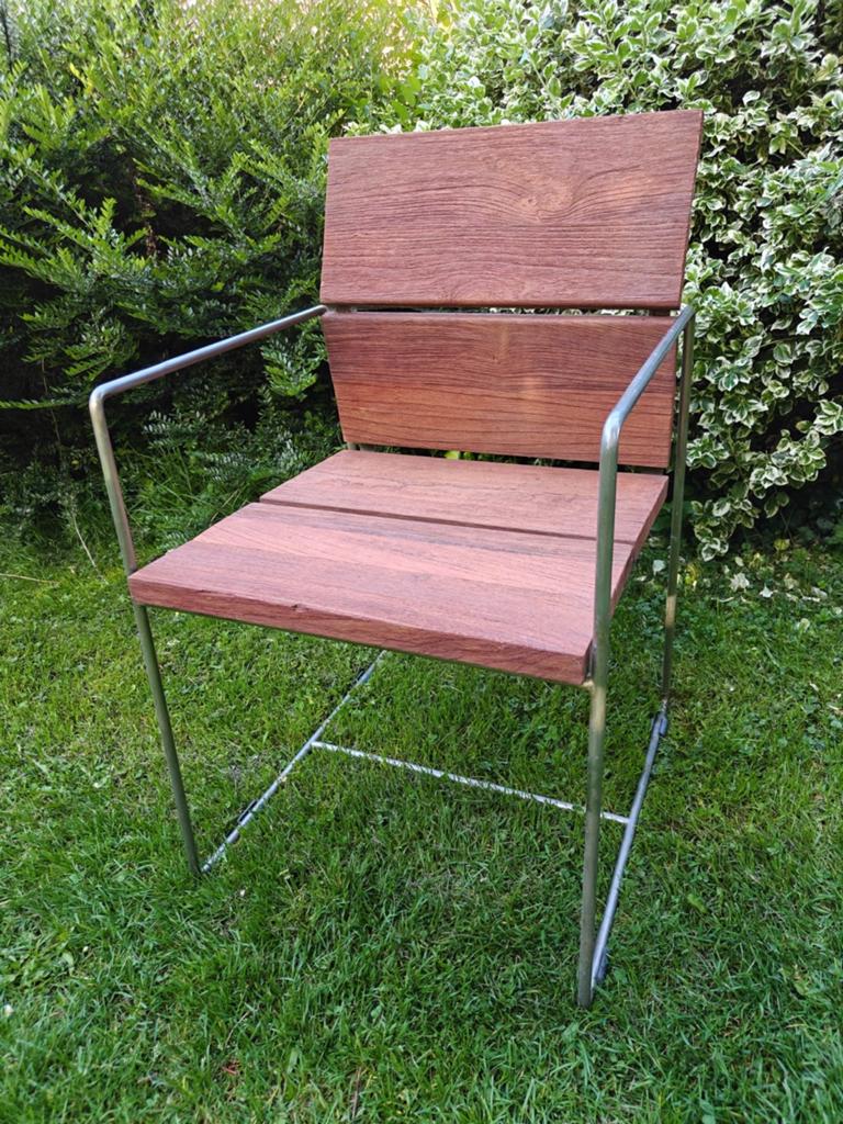 Design tuinstoel teakhout met RVS, Tuin en Terras, Tuinstoelen, Ophalen, Rvs
