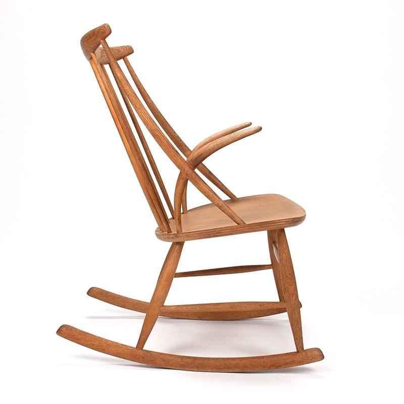Eiken Deense Mid-Century schommelstoel, Ophalen, Bruin, Zo goed als nieuw, Hout