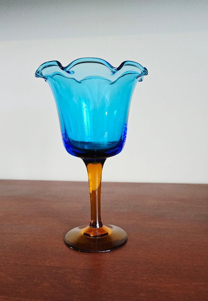 Theelichthouder blauw en amber kleurig, Verzenden