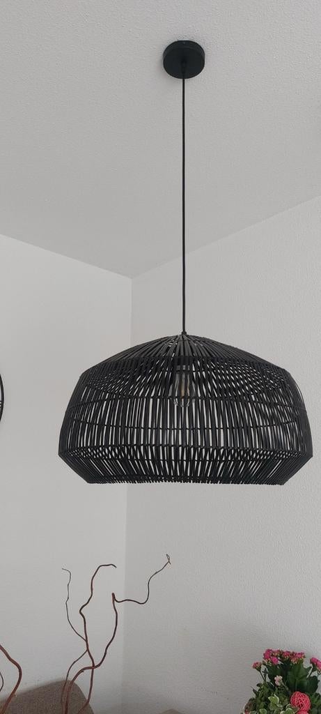 Plafond en hanglamp zwart rotan, Ophalen of Verzenden, Zo goed als nieuw, Minder dan 50 cm