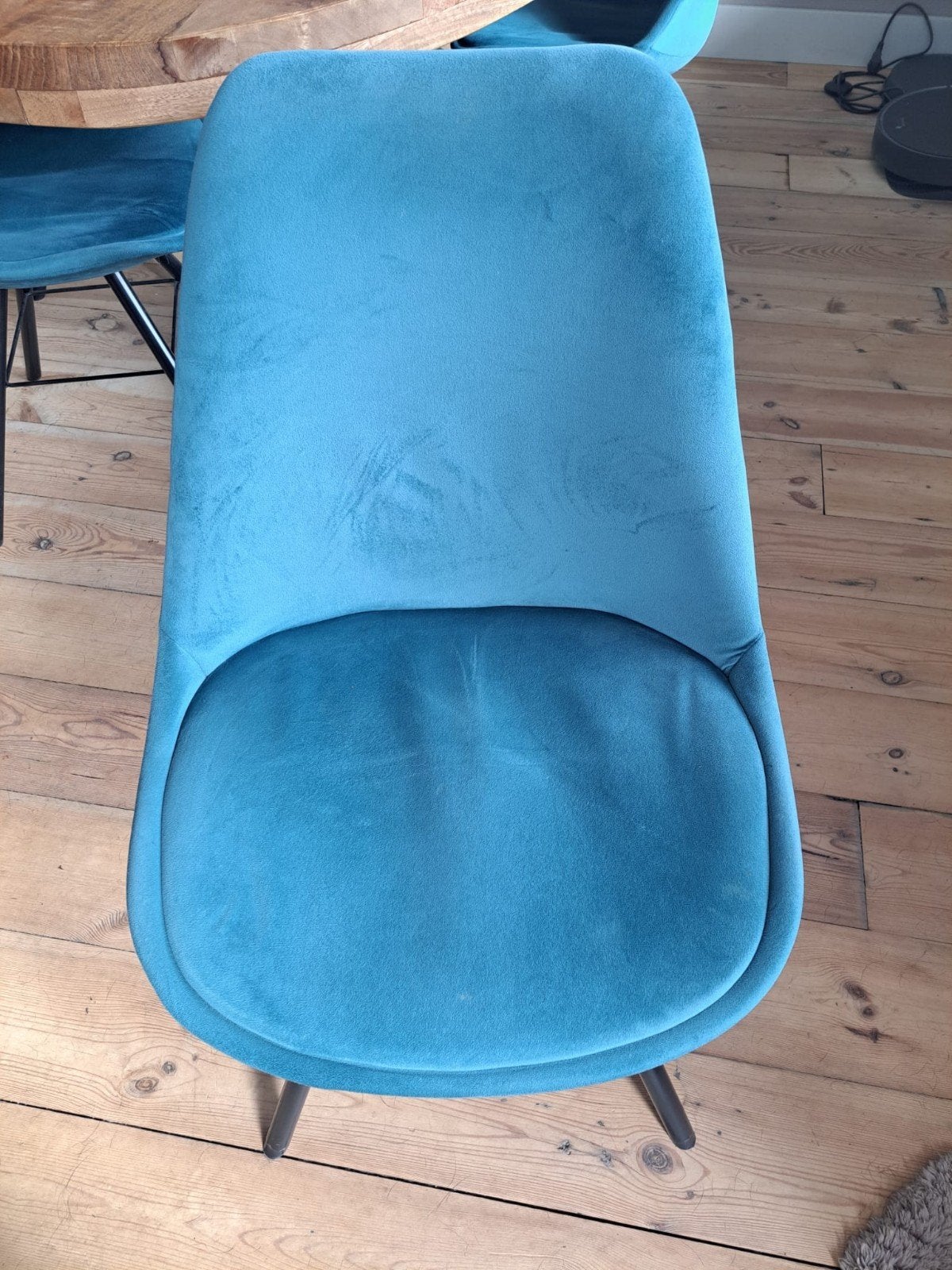 Set van 6 fluwelen eetkamerstoelen - Petrol blauw, Ophalen, Modern, Scandinavisch, Blauw, Zo goed als nieuw
