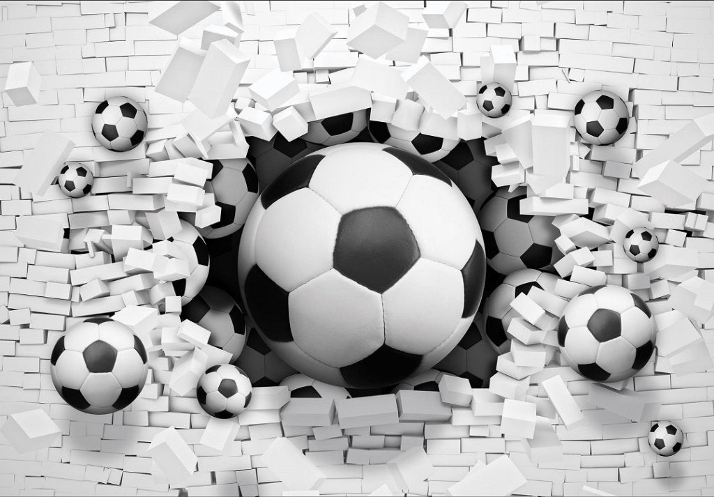 Voetbal door stenen muur behang, voetbalkamer, Muurdeco4kids, Verzenden, Fotobehang